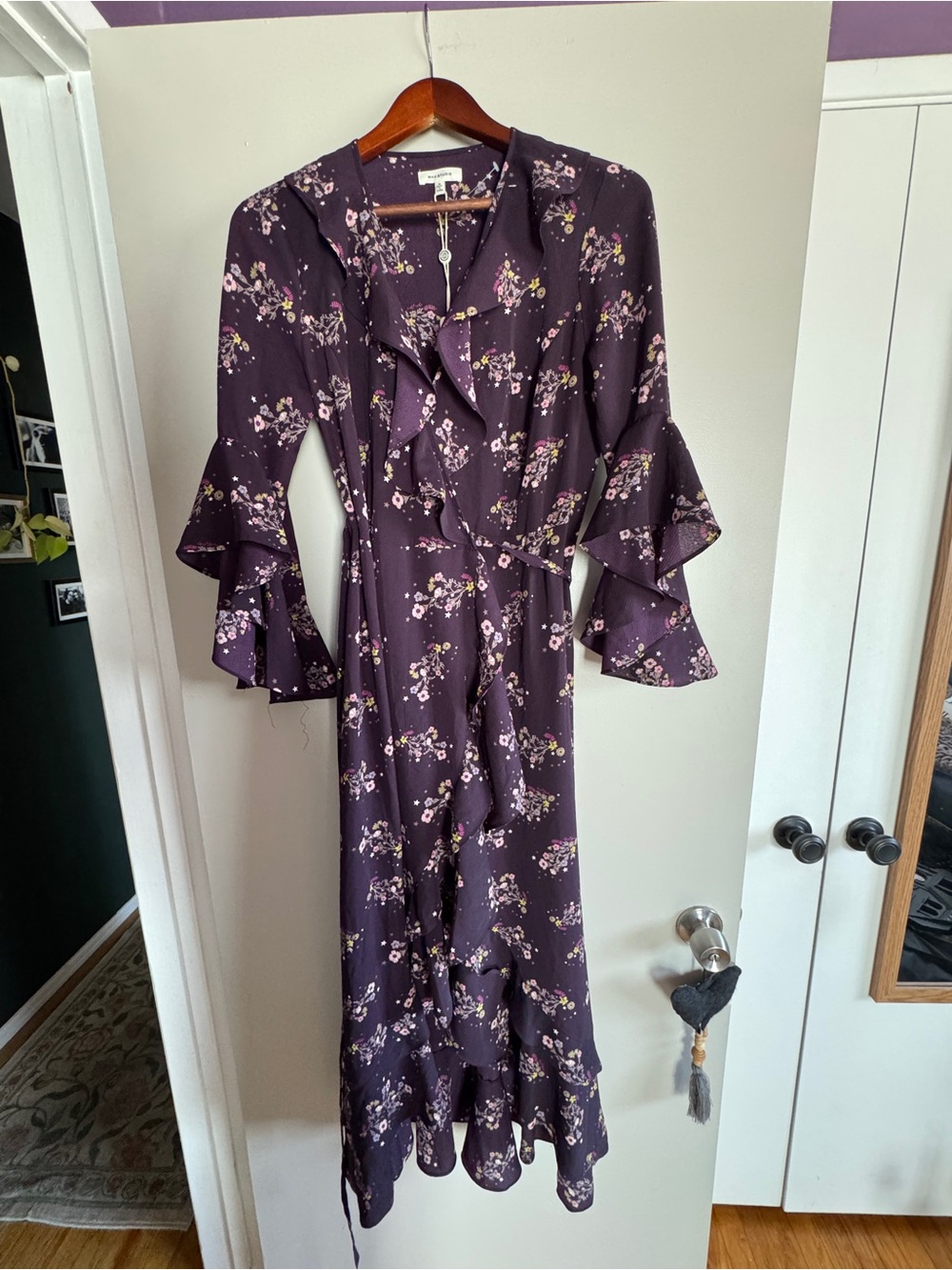Max Studio Plum Floral Ruffle Maxi Dress